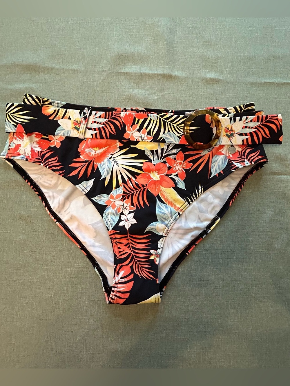 VENUS Black Tropical Floral Belted Bikini Bottoms